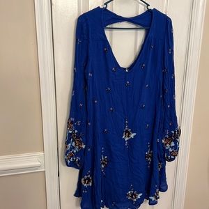 Free People royal blue Embroidered Peasant Dress Medium